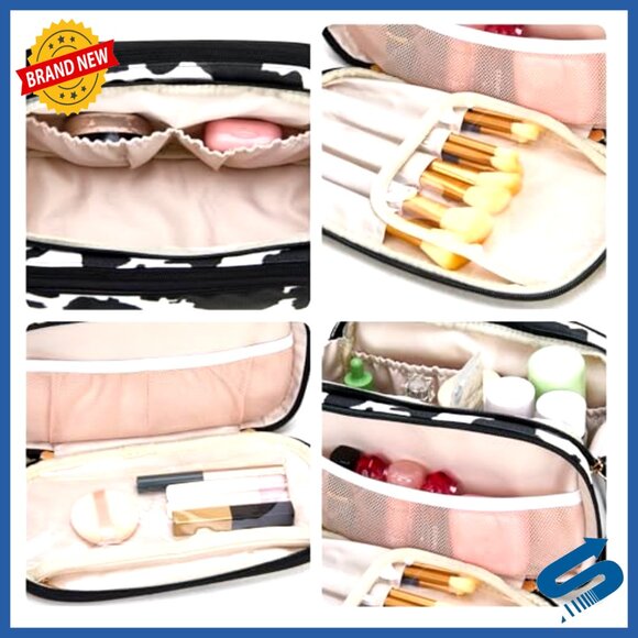 Amazon.com: Telena Leather Make Up Bag Portable Travel  Large Travel Cosmetic Bag with Divider Pockets Portable Makeup Organizer